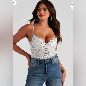 Windsor White Gemstone Embroidered Bodysuit - perfect for a bachelorette party!